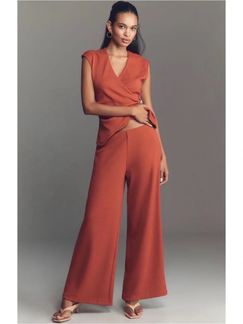 Anthropologie Maeve Knit Wide-Leg Pull-On Pants Cinnamon Orange nwt size Large